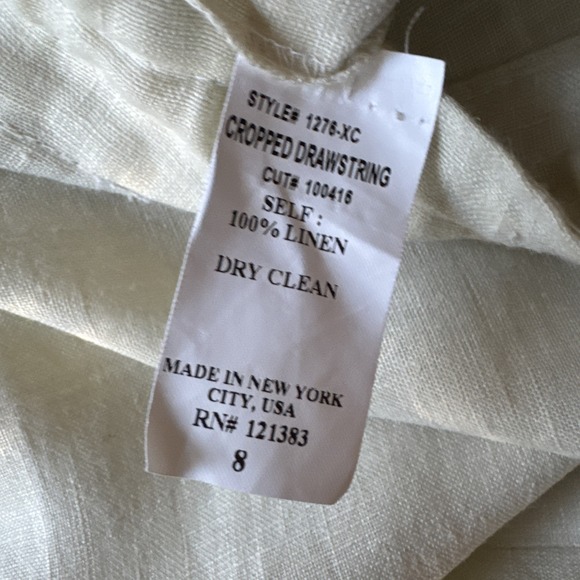 Garfield Marks 100% Linen Size 8 Natural Cropped Pants Drawstring Cropped - Picture 8 of 9